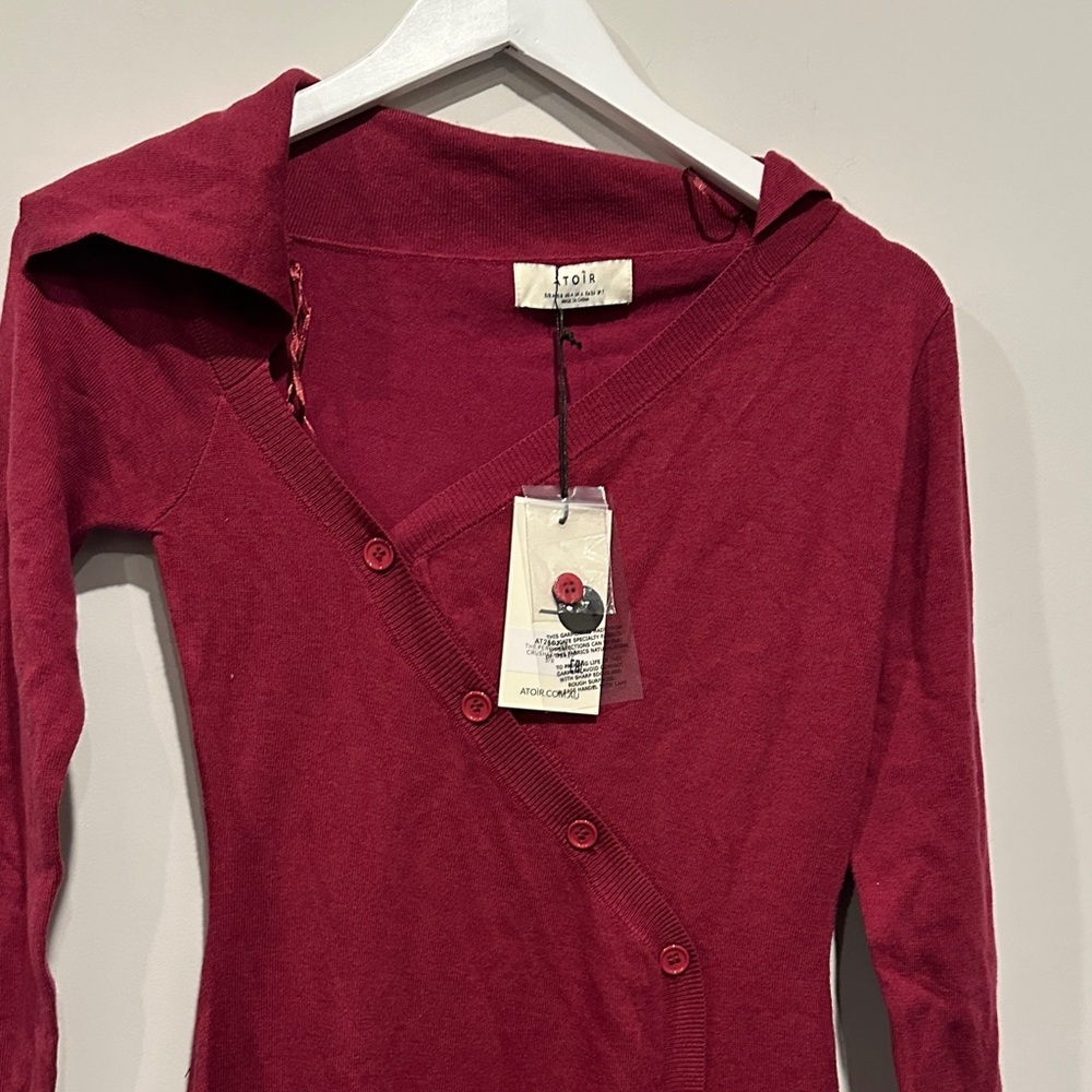 NWT Atoir Burgundy Midi Dress with Asymmetrical Button Detail and split - Picture 4 of 12